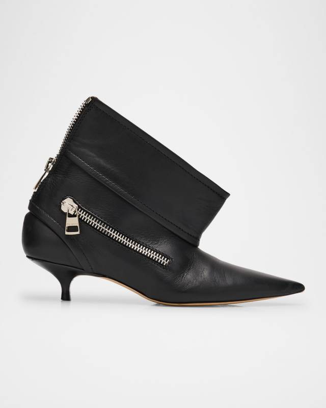 Biker Leather Kitten-Heel Booties